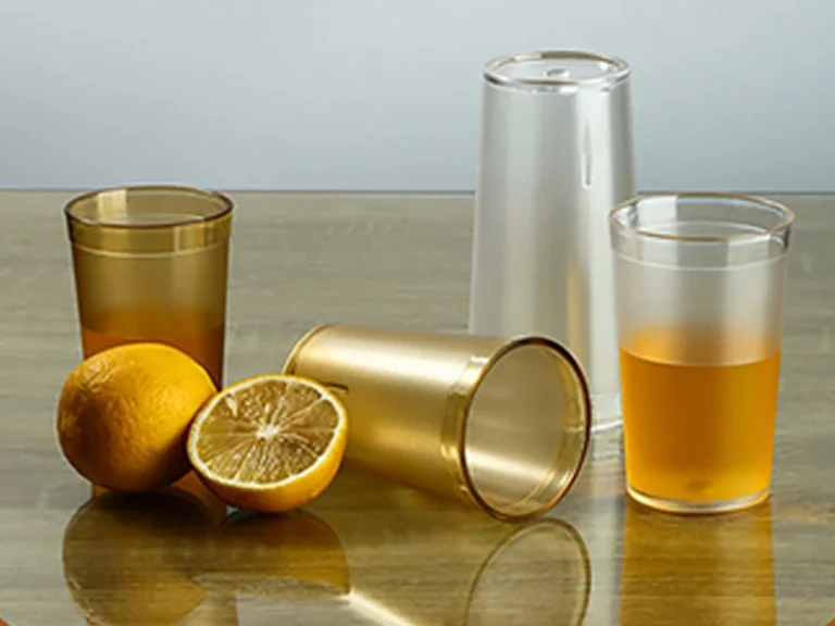 Custom disposable plastic cups for beer and wine at a festival